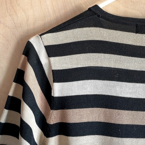 OLIVER PERRY Black White Tan Striped Silk Cotton Knit Top Women's Medium - Picture 6 of 11